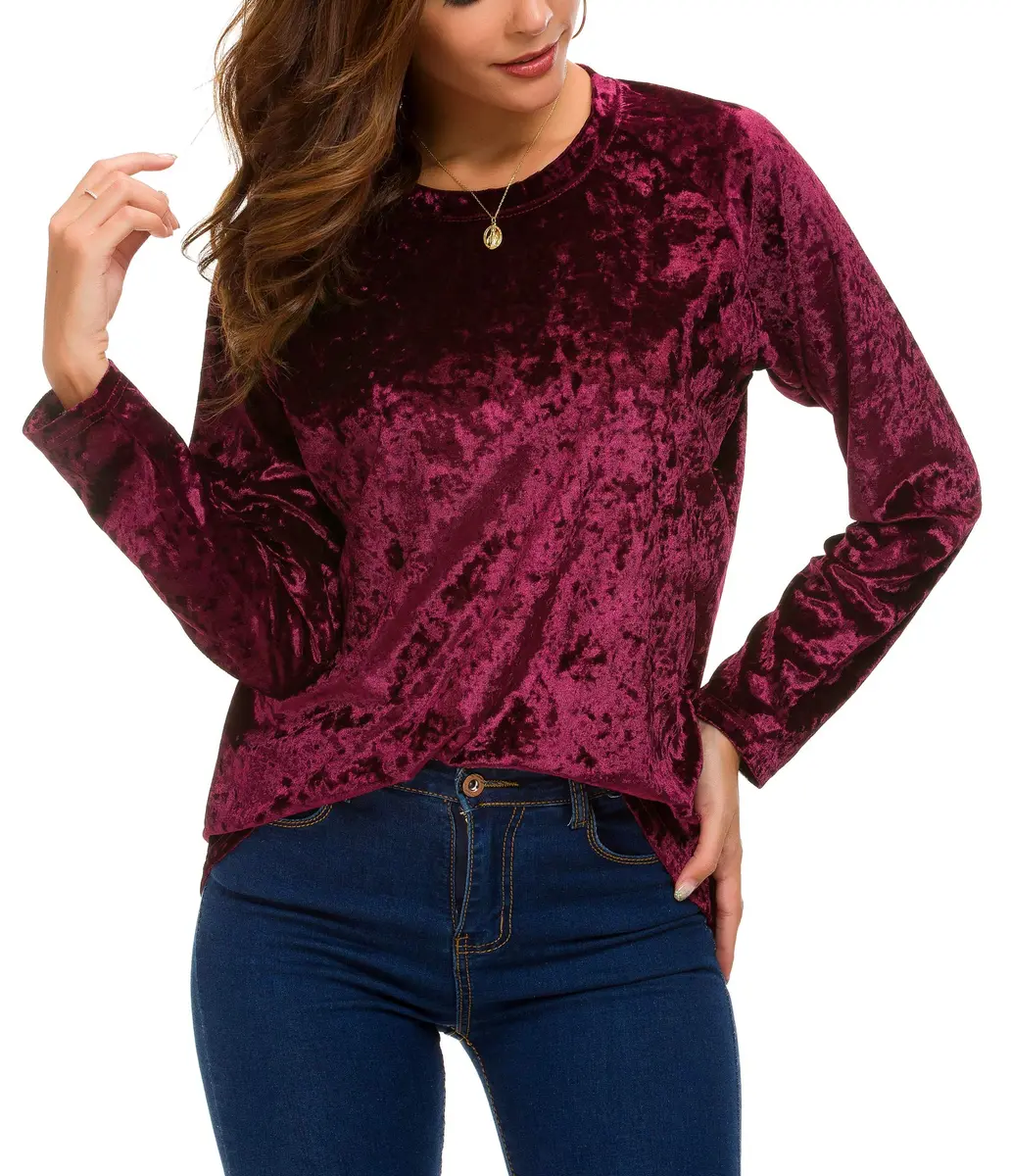 Urban CoCo Vintage Velvet T-Shirt Large | Casual Long Sleeve Top with Retro Elegance - view 4