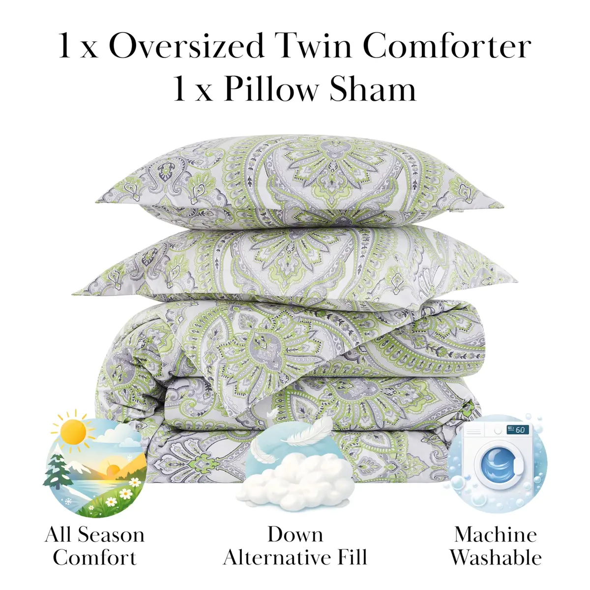 Southshore Fine Living, Inc. Oversized Twin Extra Long Comforter Set | Green Comforters, Microfiber, 69" x 98" - view 2