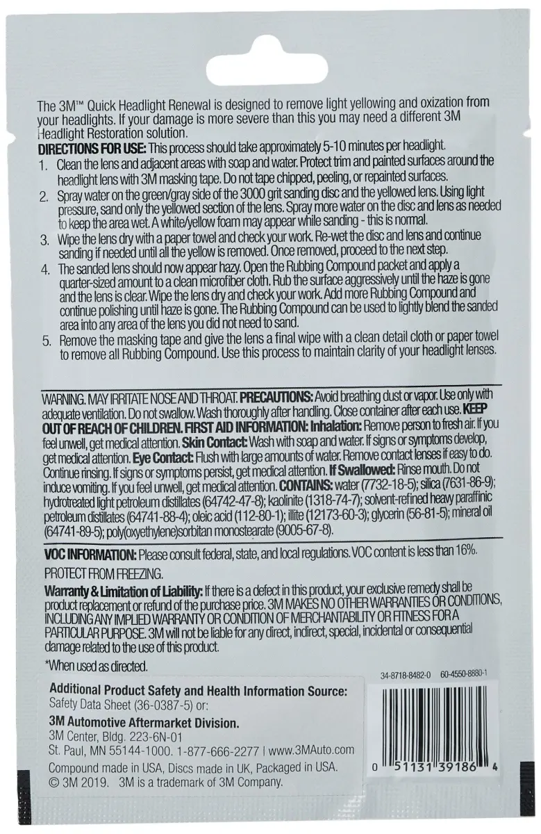 3M Quick Headlight Renewal Kit 29ml (1 Fl Oz) | Removes Haziness & Yellowing - view 6