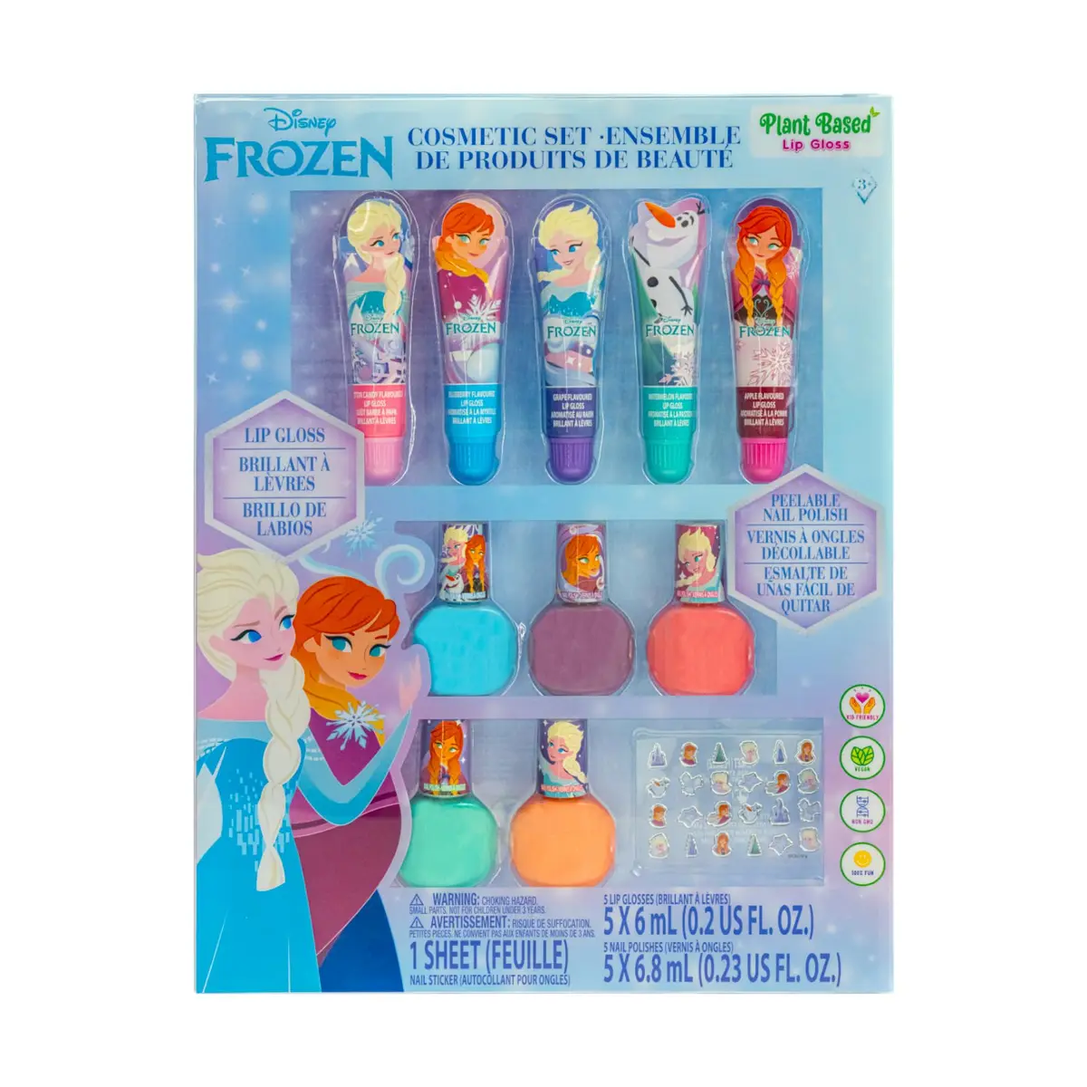 Townley Girl Disney Frozen Kids Lip Gloss & Nail Polish Set Age 3+ | Safe, Water-Based, Non-Toxic - main product image