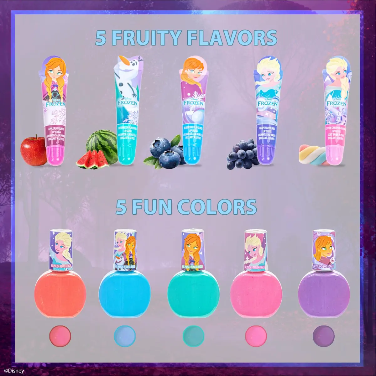 Townley Girl Disney Frozen Kids Lip Gloss & Nail Polish Set Age 3+ | Safe, Water-Based, Non-Toxic - view 5
