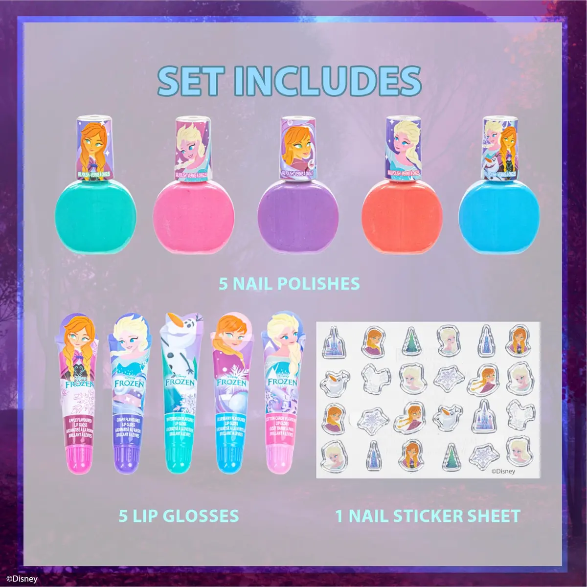 Townley Girl Disney Frozen Kids Lip Gloss & Nail Polish Set Age 3+ | Safe, Water-Based, Non-Toxic - view 2