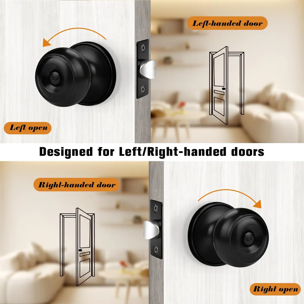 Probrico Black Door Knobs Privacy Interior Door Knob 10 Pack | ANSI Grade 3, Exceeds 200,000 Cycles - view 5