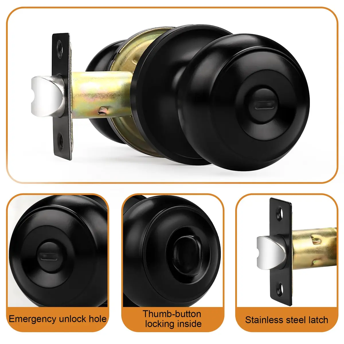 Probrico Black Door Knobs Privacy Interior Door Knob 10 Pack | ANSI Grade 3, Exceeds 200,000 Cycles - view 7