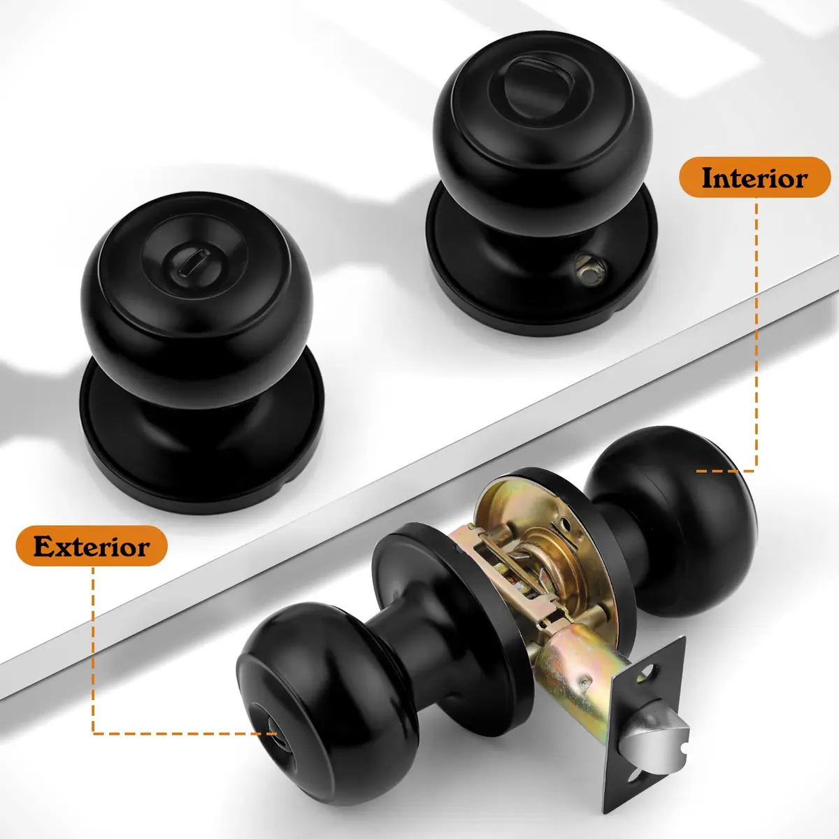 Probrico Black Door Knobs Privacy Interior Door Knob 10 Pack | ANSI Grade 3, Exceeds 200,000 Cycles - view 3