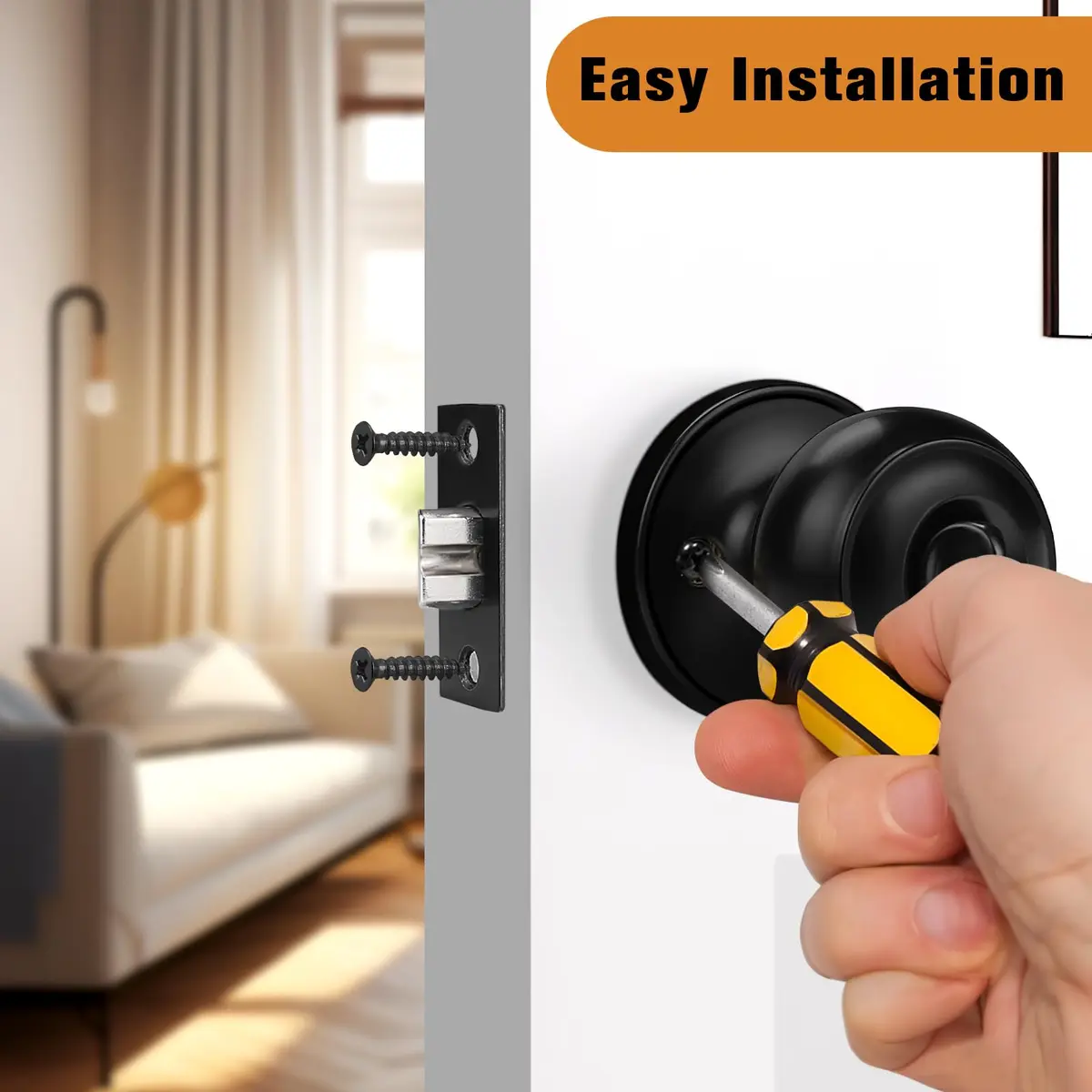 Probrico Black Door Knobs Privacy Interior Door Knob 10 Pack | ANSI Grade 3, Exceeds 200,000 Cycles - view 4