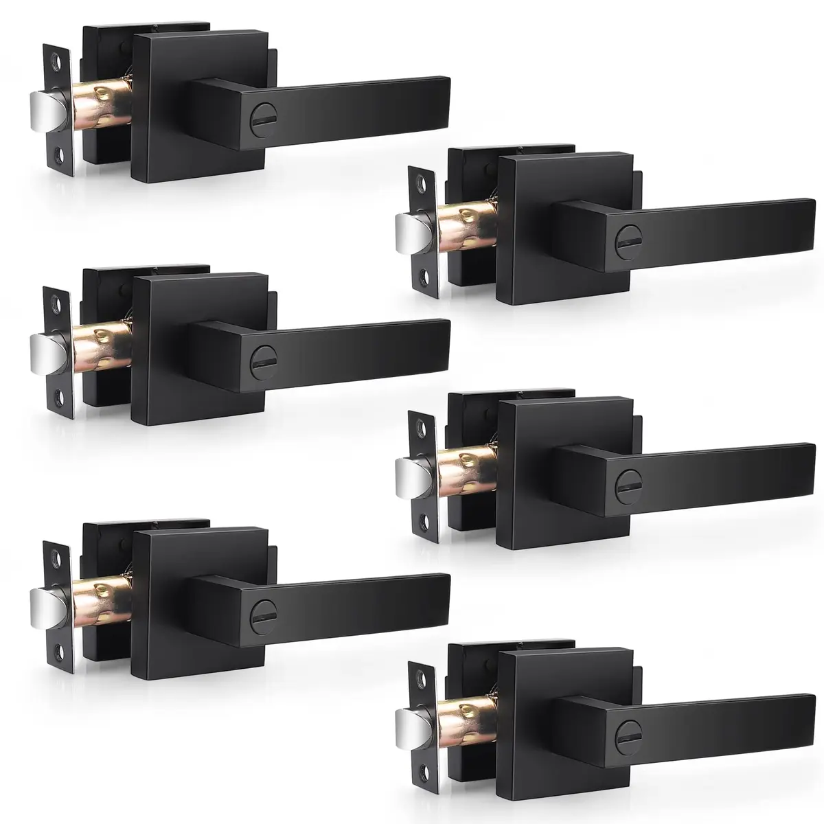 Probrico Interior Privacy Door Handles, Matte Black Square Locking Levers for Bedroom/Bathroom, Heavy Duty Zinc Alloy, 6 Pack - main product image