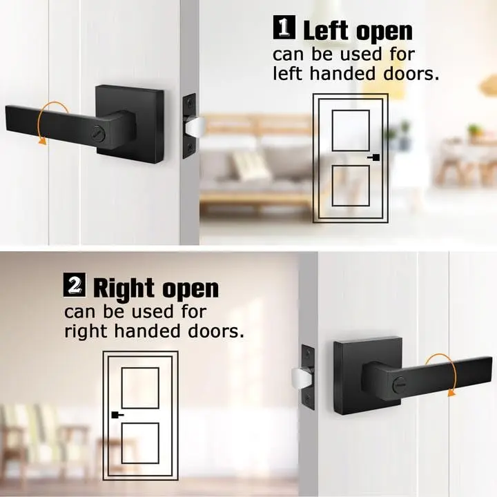 Probrico Interior Privacy Door Handles, Matte Black Square Locking Levers for Bedroom/Bathroom, Heavy Duty Zinc Alloy, 6 Pack - view 11