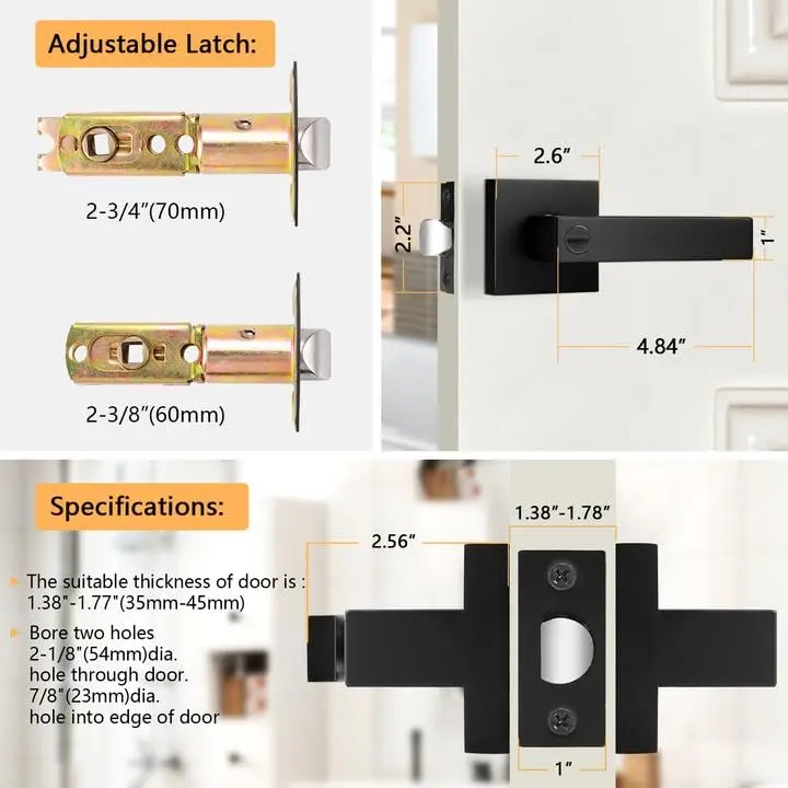 Probrico Interior Privacy Door Handles, Matte Black Square Locking Levers for Bedroom/Bathroom, Heavy Duty Zinc Alloy, 6 Pack - view 15