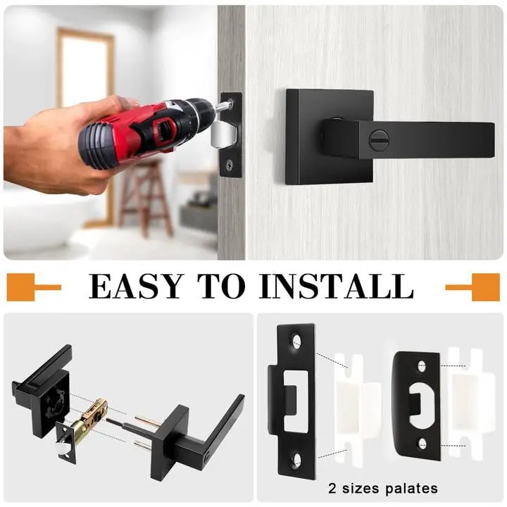 Probrico Interior Privacy Door Handles, Matte Black Square Locking Levers for Bedroom/Bathroom, Heavy Duty Zinc Alloy, 6 Pack - view 16