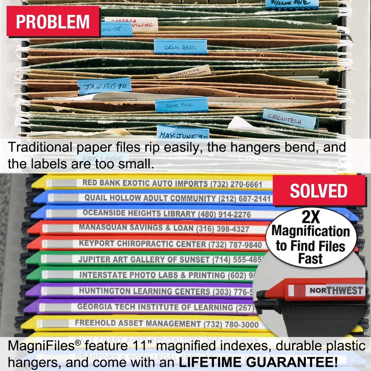 Ultimate Office MagniFile V-Bottom Hanging File Folders, Set of 5 Assorted | Polypropylene, Letter Size, 2" Expansion - view 2