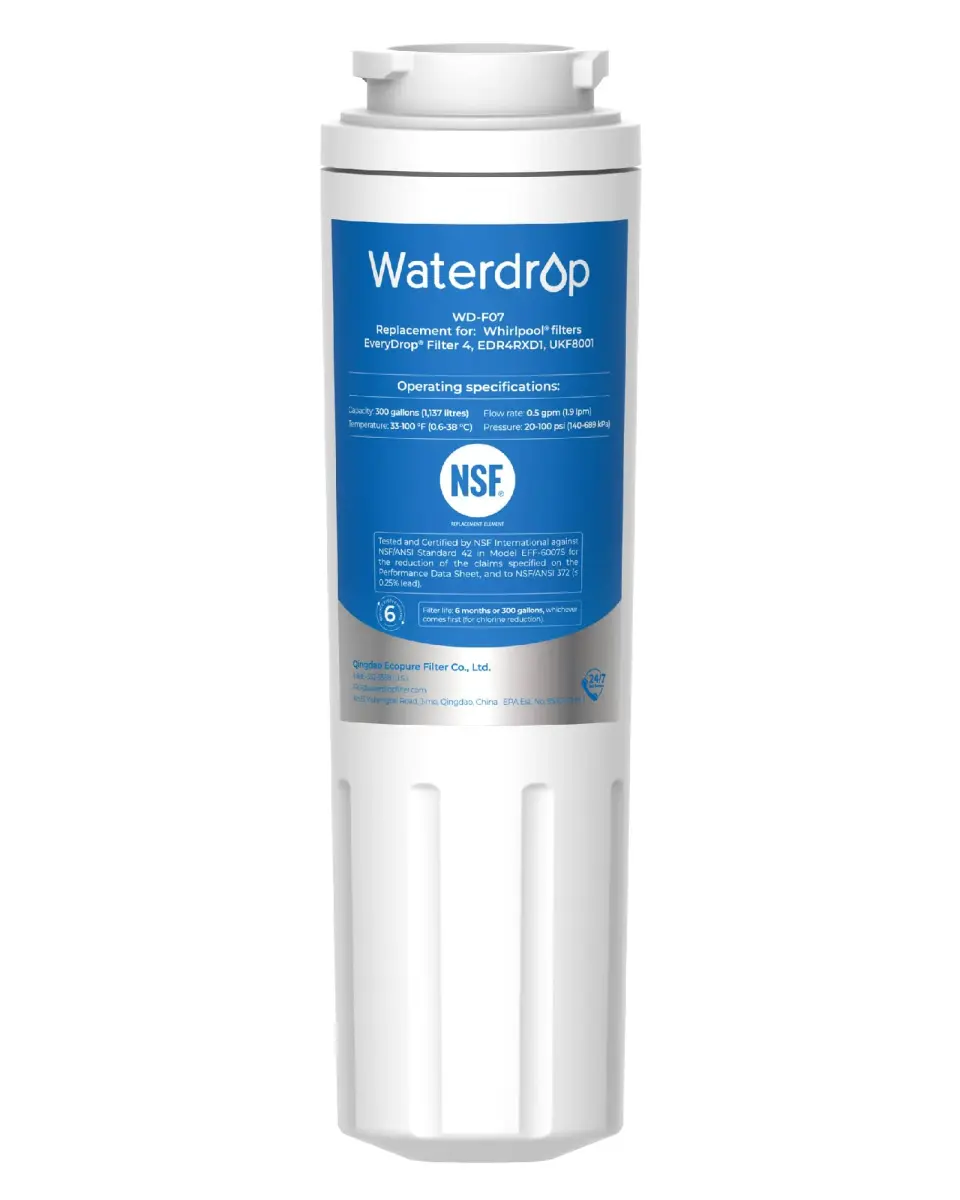 Waterdrop EDR4RXD1 Refrigerator Water Filter Replacement | NSF 42 & 372 Certified, 300 Gallons - main product image