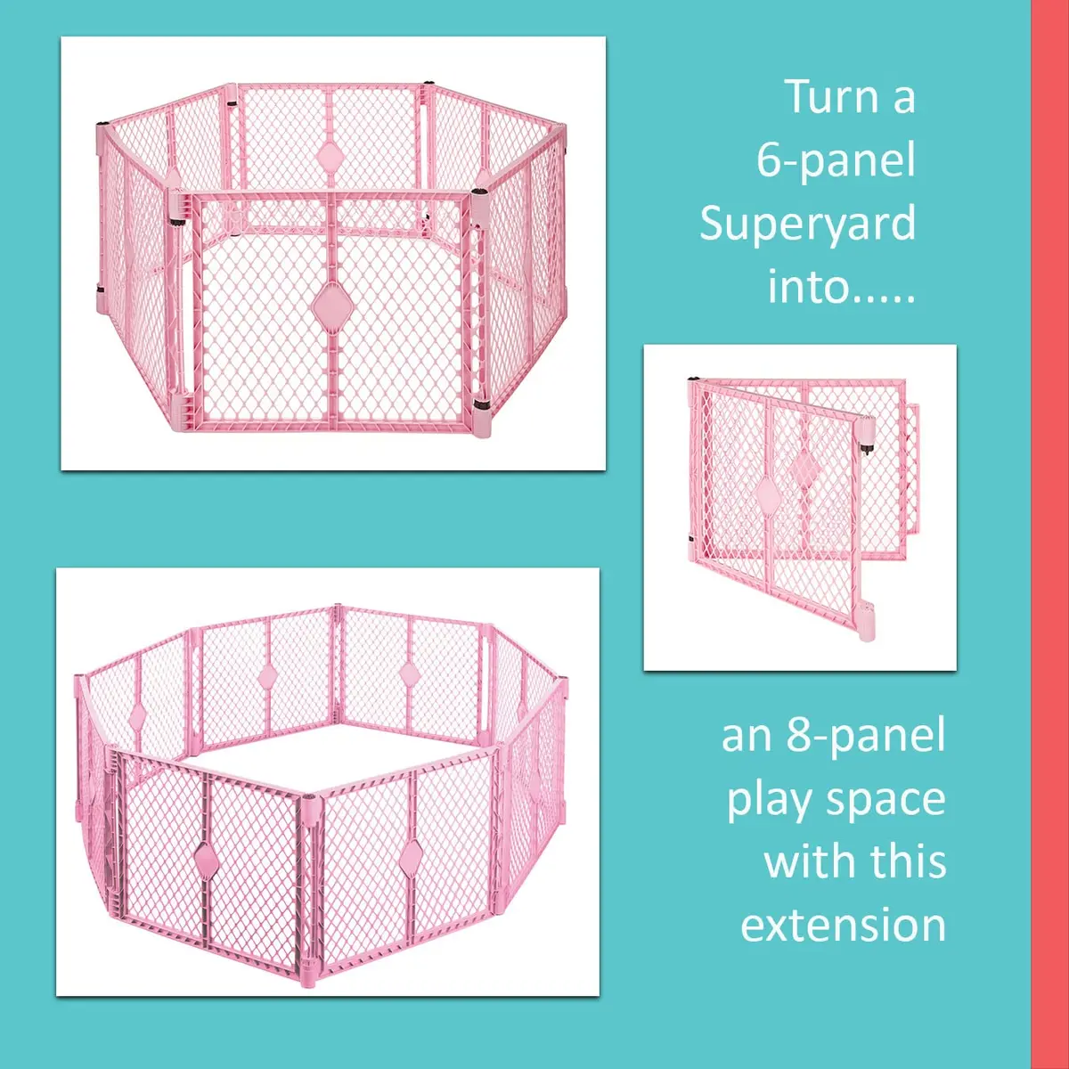 Toddleroo Superyard 6-Panel Baby Playard 18.5 SqFt Pink | Portable Indoor/Outdoor Safety Fence - view 6