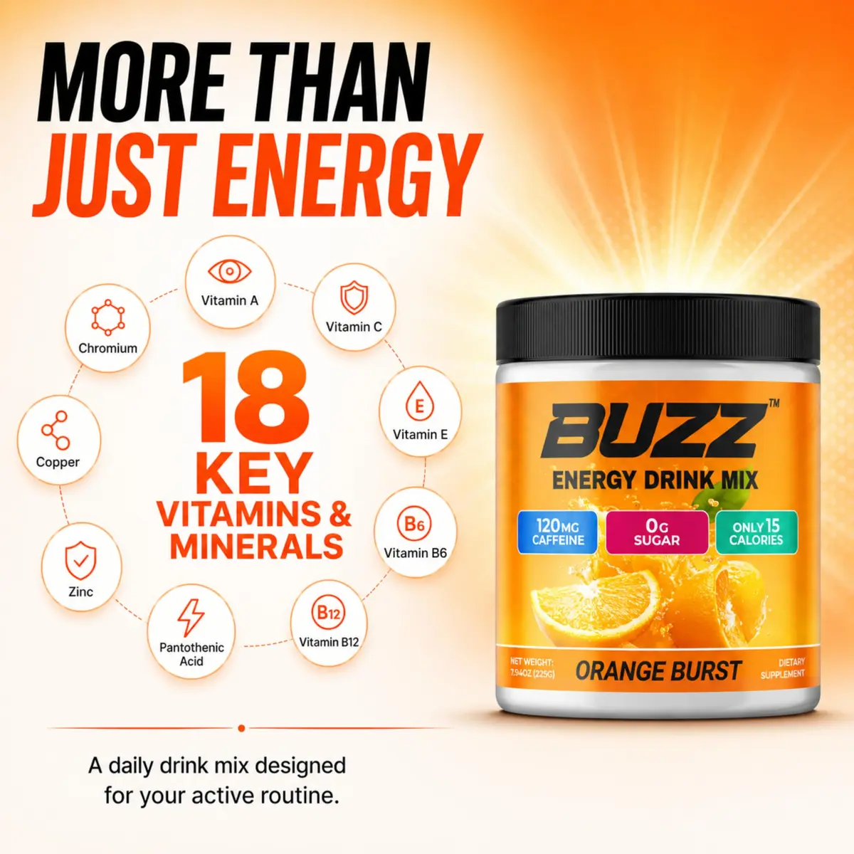 Morning Buzz Sugar Free Nutritional Supplement 8oz | Orange Burst Flavor for Energy & Focus - view 5
