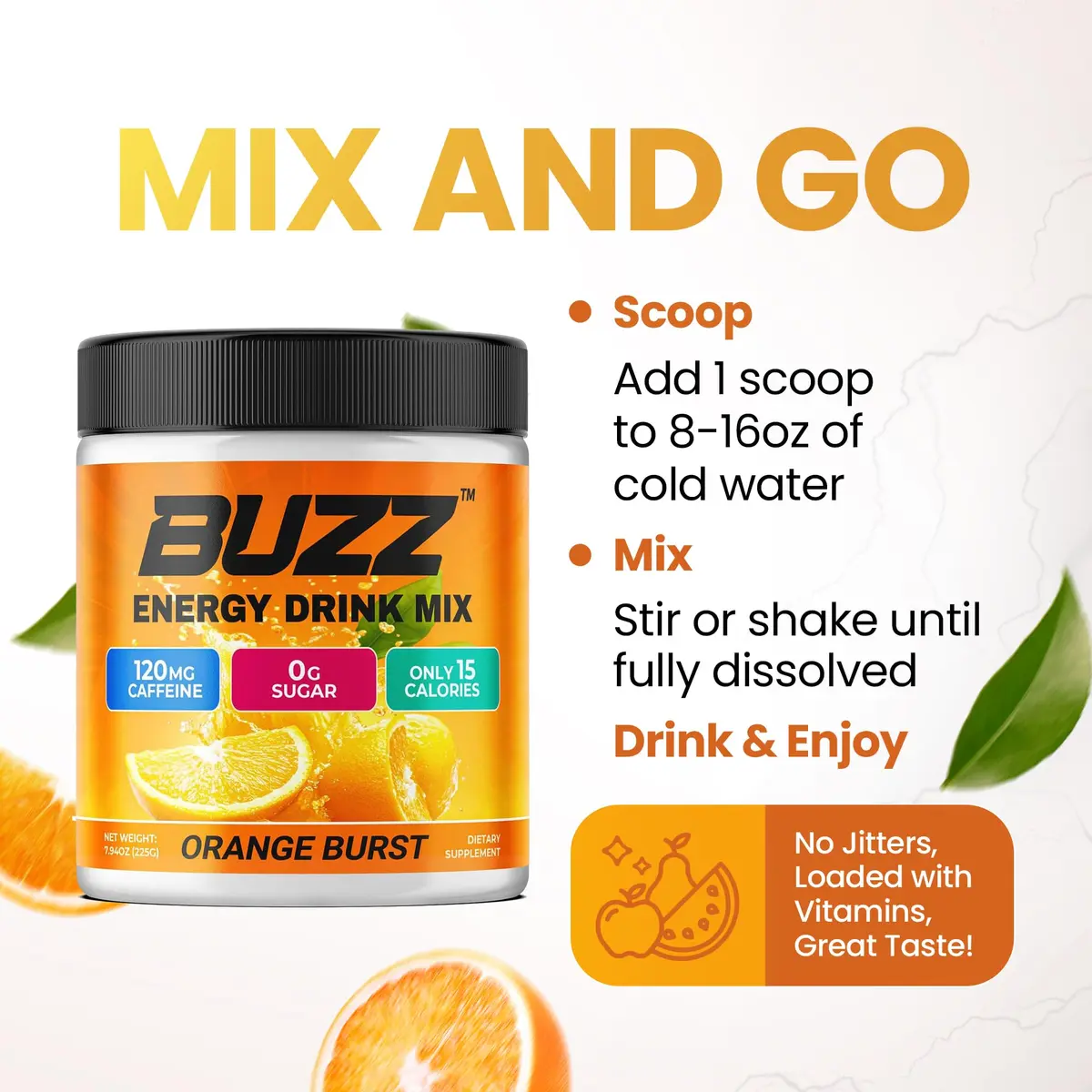Morning Buzz Sugar Free Nutritional Supplement 8oz | Orange Burst Flavor for Energy & Focus - view 8