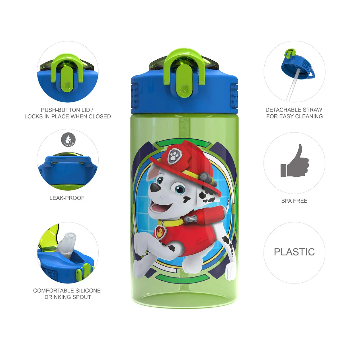 Zak Designs Paw Patrol 16oz (473ml) Leak-Proof Straw Kids Water Bottle | BPA-Free Plastic for Ages 3+ - view 2