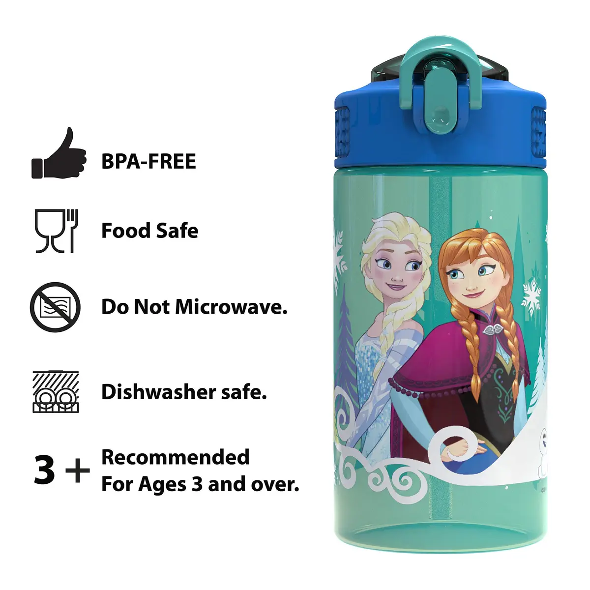 Zak Designs Disney Frozen 16oz (473ml) Leak-Proof Straw Kids Water Bottle | BPA-Free Plastic - view 7