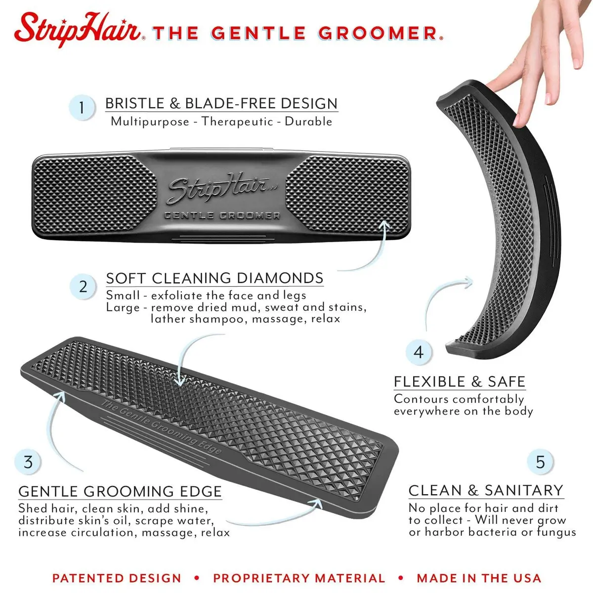 StripHair Gentle Groomer Horse Brush Shedding Massage | Made in USA for Horses & Dogs - view 3