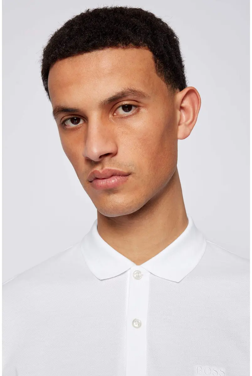 Boss Pallas Short Sleeve Polo Shirt | Classic White Cotton, Regular Fit, Short Sleeve - view 6