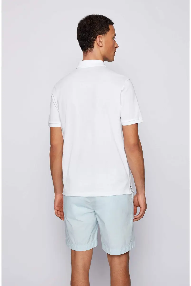 Boss Pallas Short Sleeve Polo Shirt | Classic White Cotton, Regular Fit, Short Sleeve - view 4