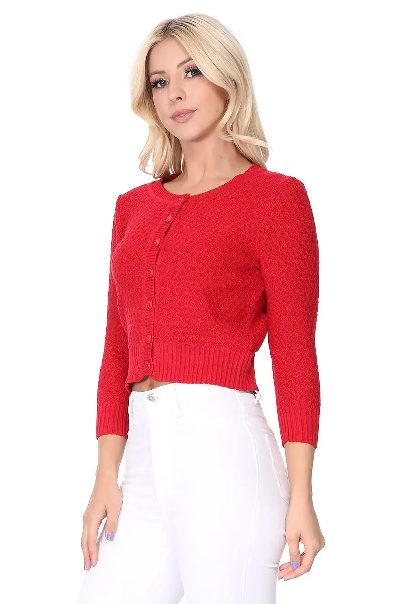 YEMAK Cropped Daily Cardigan Sweater Vintage Inspired Olive Large | Casual Vintage Knit - view 5