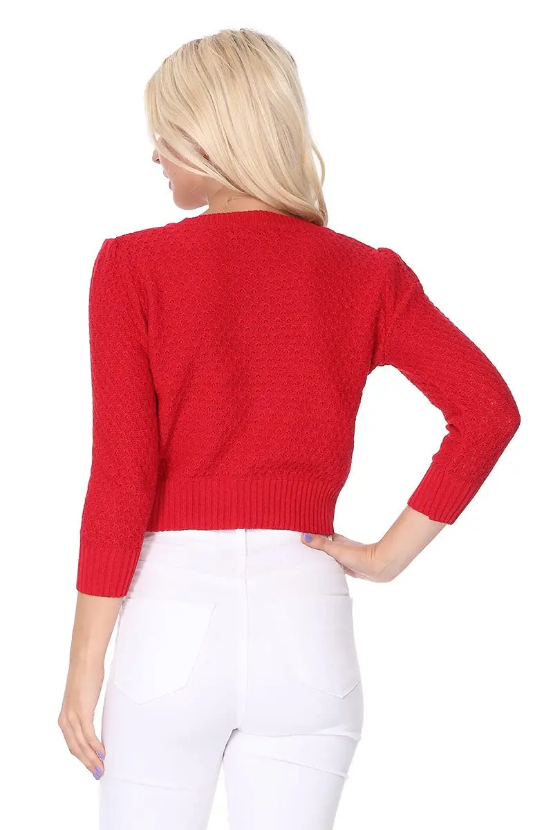 YEMAK Cropped Daily Cardigan Sweater Vintage Inspired Olive Large | Casual Vintage Knit - view 6