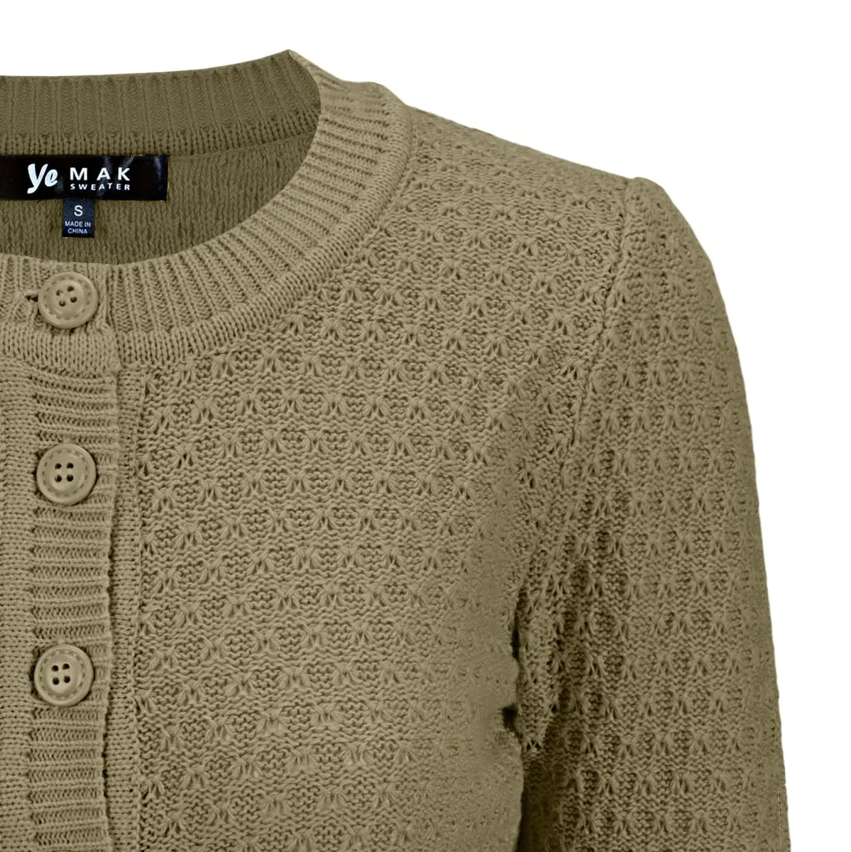 YEMAK Cropped Daily Cardigan Sweater Vintage Inspired Olive Large | Casual Vintage Knit - view 4