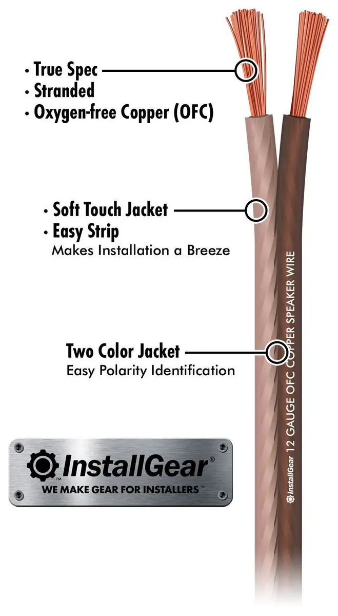 InstallGear 12 Gauge Speaker Wire 30ft | Copper, Brown, OFC, Round, 12 AWG, 30 Feet - view 2