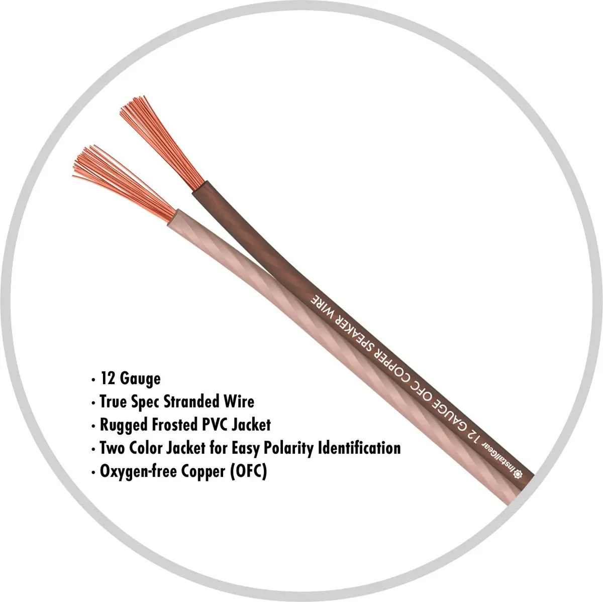 InstallGear 12 Gauge Speaker Wire 30ft | Copper, Brown, OFC, Round, 12 AWG, 30 Feet - view 3