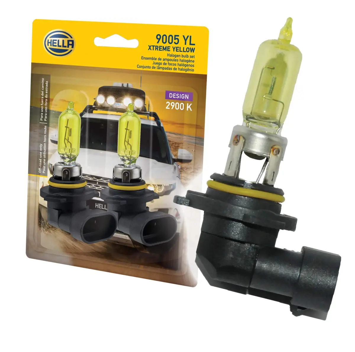Hella Optilux XY Series Xenon Yellow HB3 9005 Halogen Bulbs, 12V 65W, 2 Pack - main product image