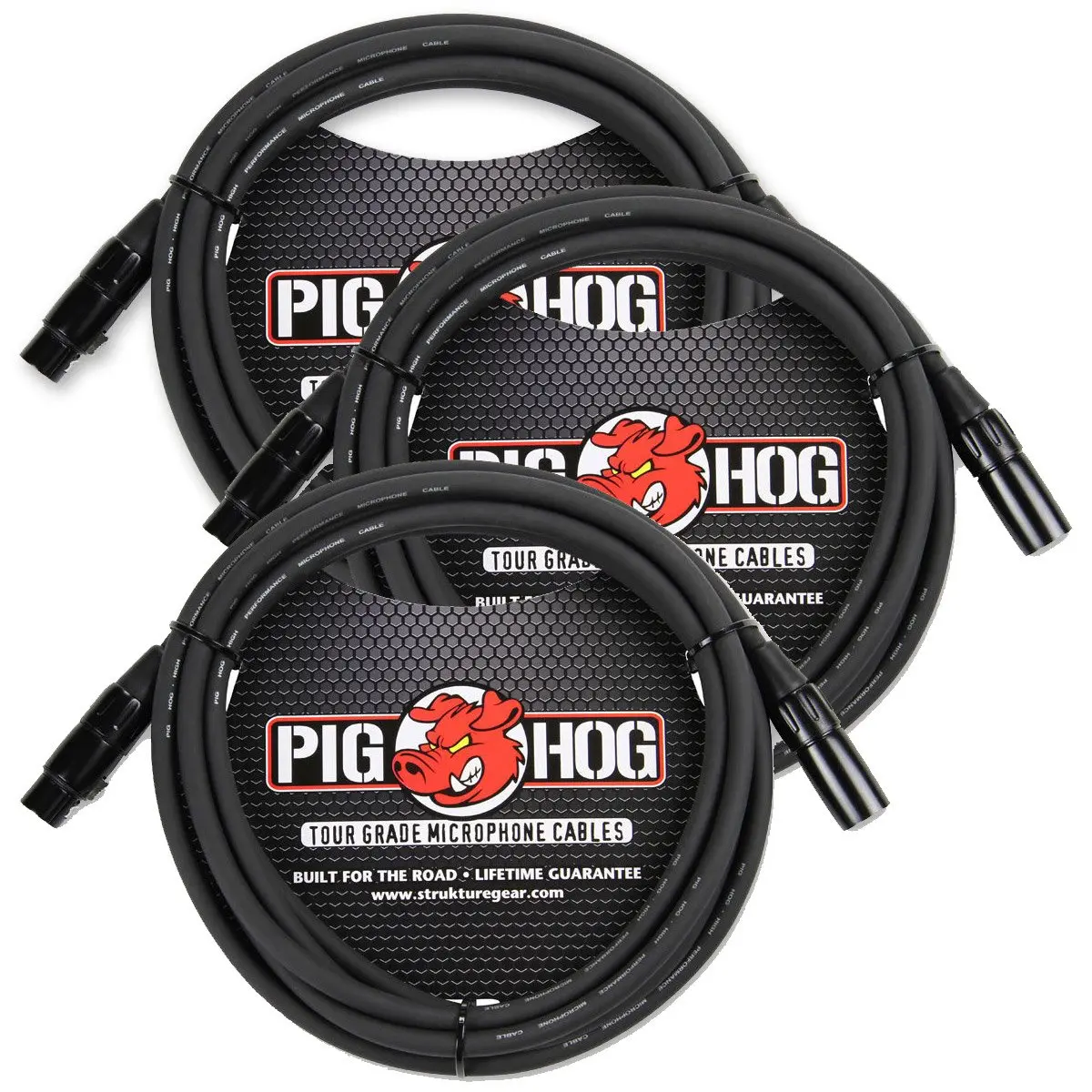 Pig Hog PHM10 Tour Grade XLR Microphone Cable 3m (10ft) 3-Pack | Balanced Audio for Stage & Studio - main product image