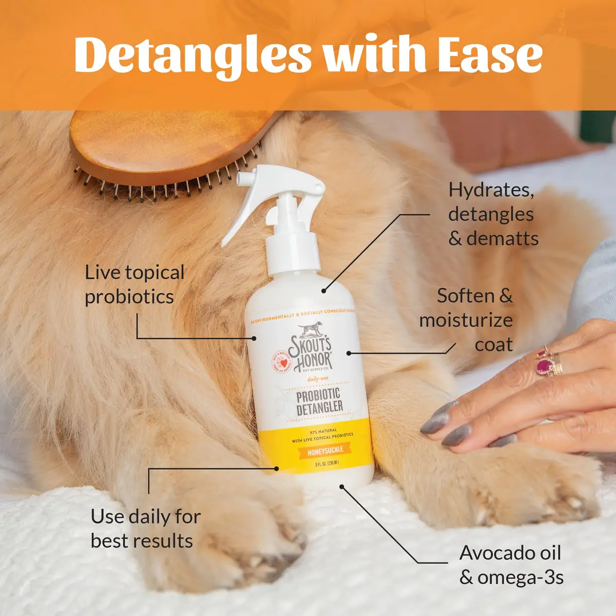 SKOUT'S HONOR Probiotic Dog Detangler Spray, 8 oz | Hydrates & Softens Coat for Daily Use - view 6