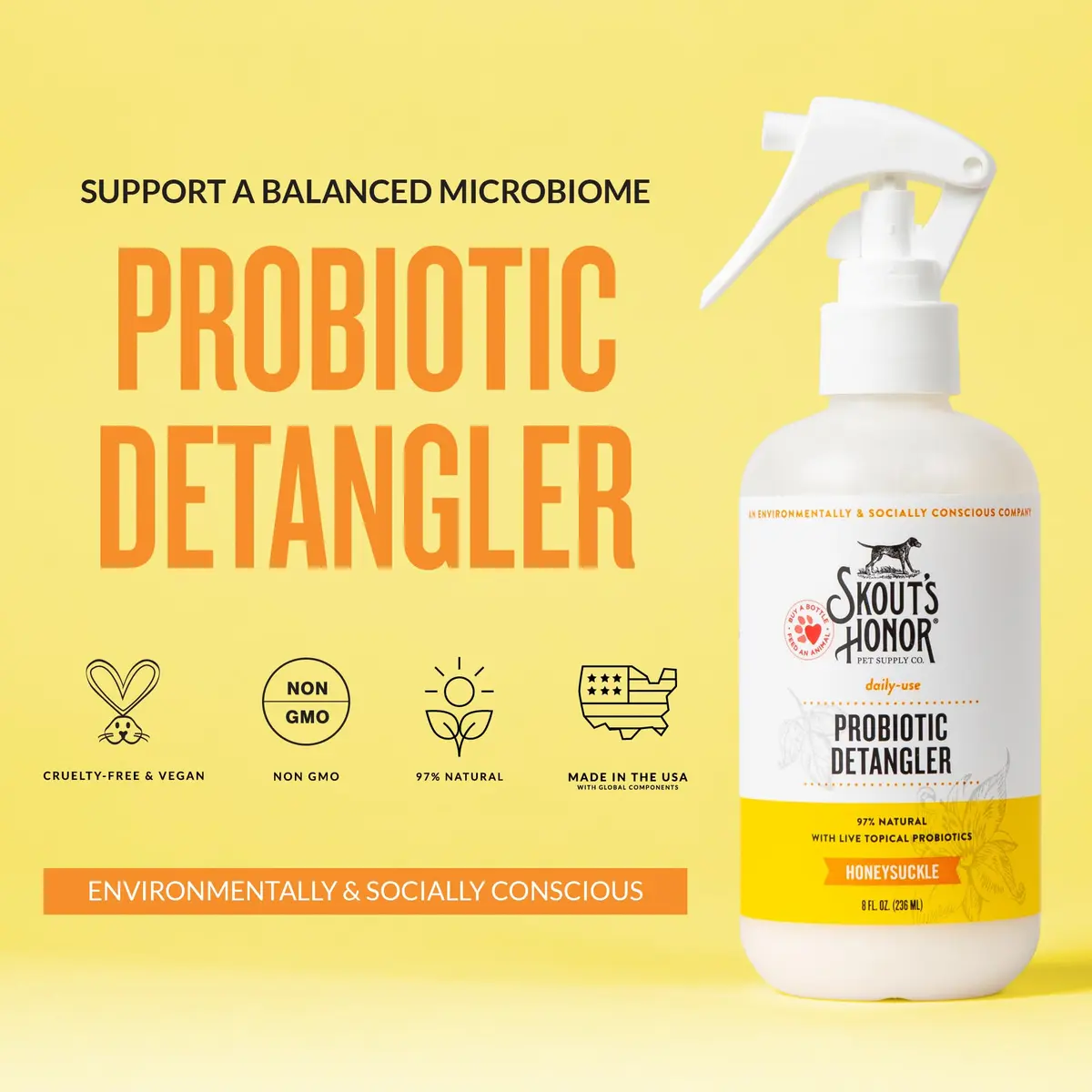 SKOUT'S HONOR Probiotic Dog Detangler Spray, 8 oz | Hydrates & Softens Coat for Daily Use - view 2