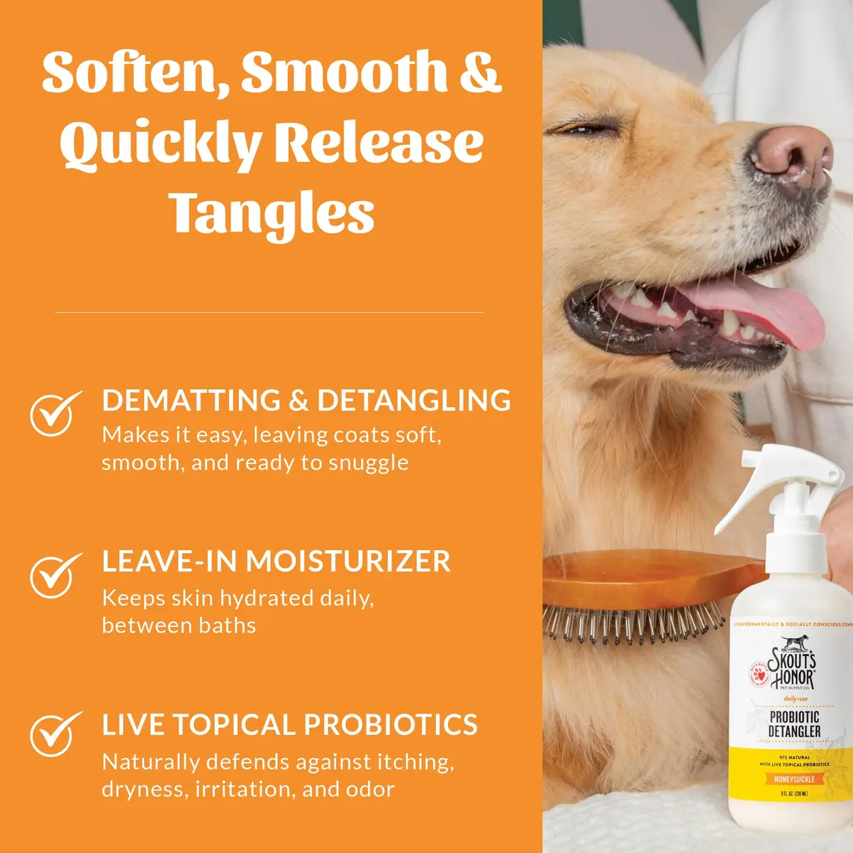 SKOUT'S HONOR Probiotic Dog Detangler Spray, 8 oz | Hydrates & Softens Coat for Daily Use - view 3