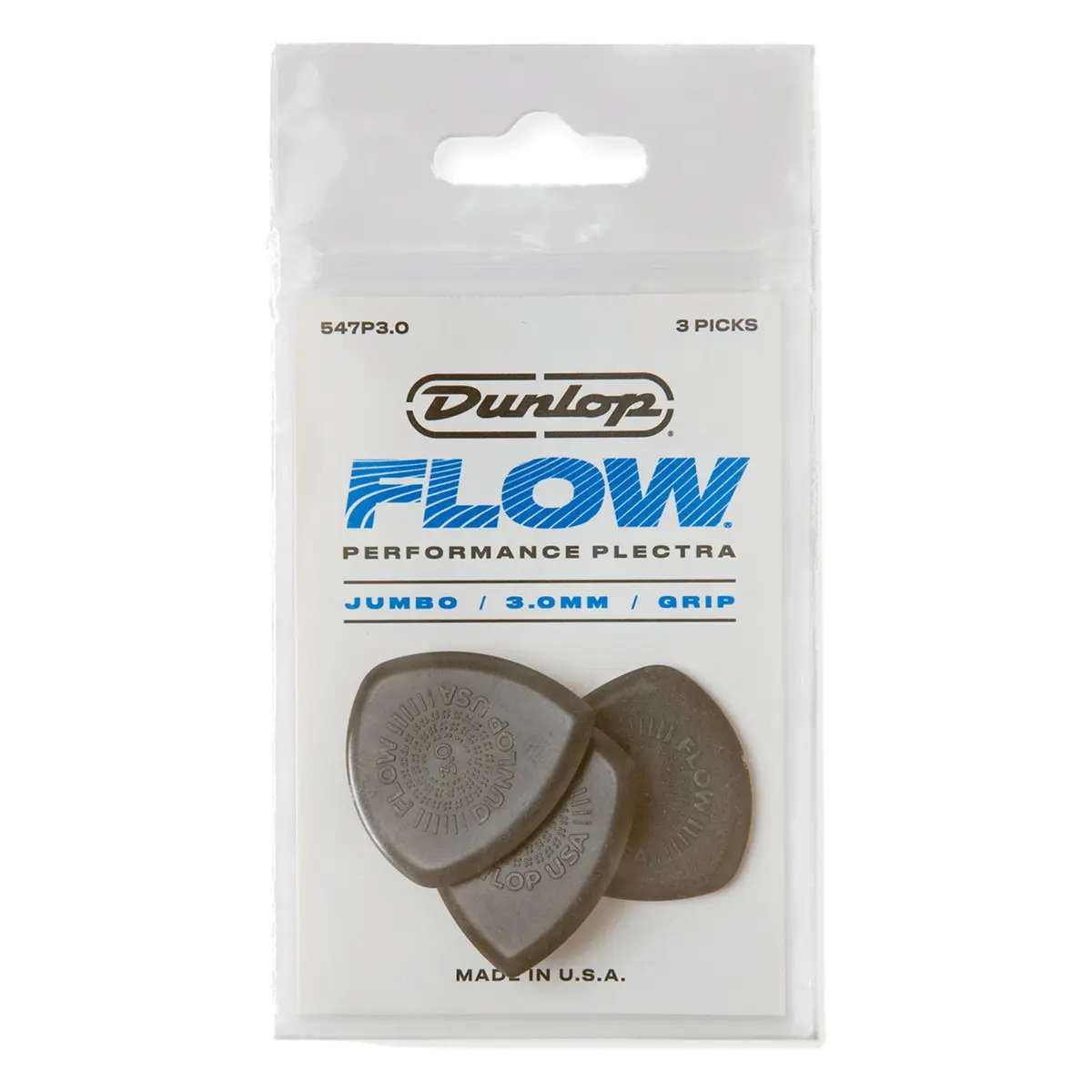Jim Dunlop Flow Jumbo Grip Pick 3.0mm (3 Pack) | Smooth String Release & Rich Tone - main product image