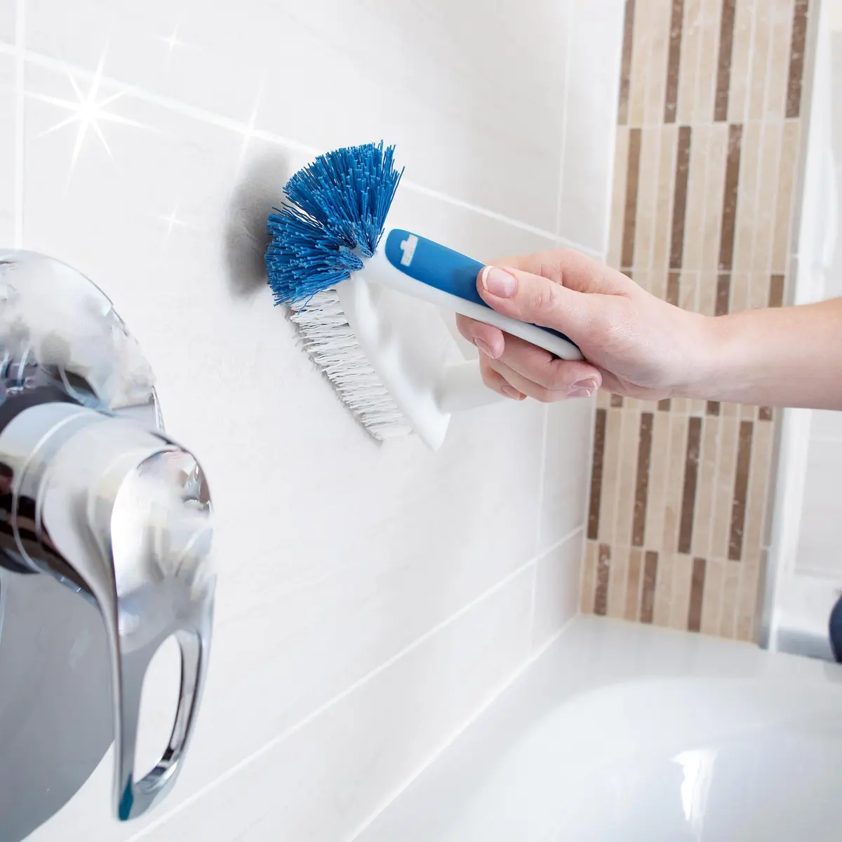 Unger 2-in-1 Bath and Tile Scrubber Brush Tool, 1 Count | Rounded Bristles for Bathroom Scrubbing - view 2