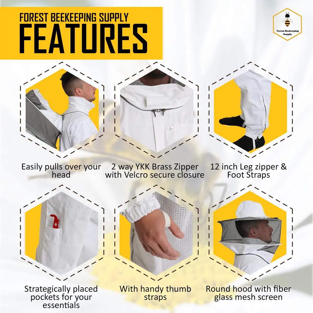 FOREST BEEKEEPING SUPPLY Professional Bee Suit for Men and Women | 100% Cotton, Ventilated, Full-Body Protection, Small - view 2