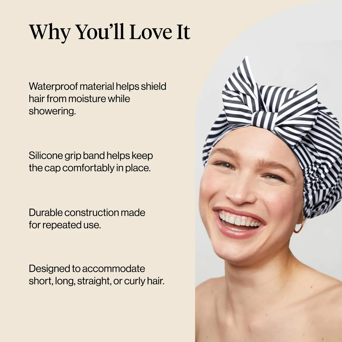 Kitsch Luxury Large Shower Cap for Women - Stripe, 14.2cm (5.6in) x 16.6cm (6.5in) x 3.4cm (1.3in) - view 5