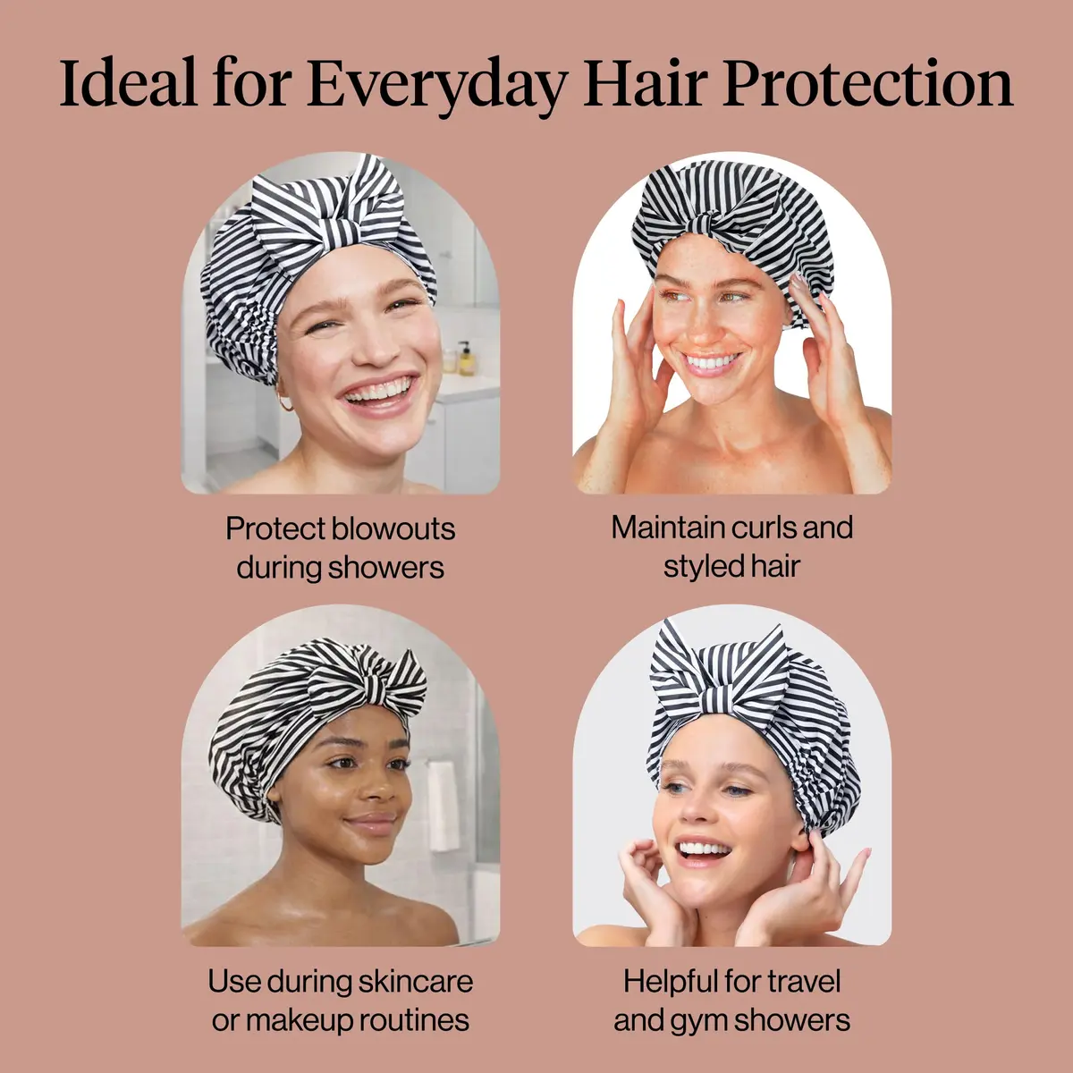 Kitsch Luxury Large Shower Cap for Women - Stripe, 14.2cm (5.6in) x 16.6cm (6.5in) x 3.4cm (1.3in) - view 6