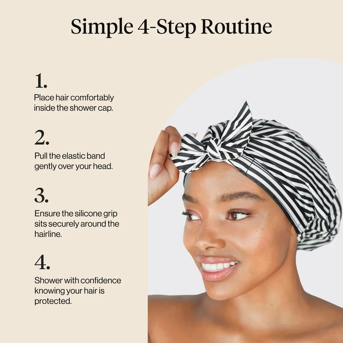 Kitsch Luxury Large Shower Cap for Women - Stripe, 14.2cm (5.6in) x 16.6cm (6.5in) x 3.4cm (1.3in) - view 7