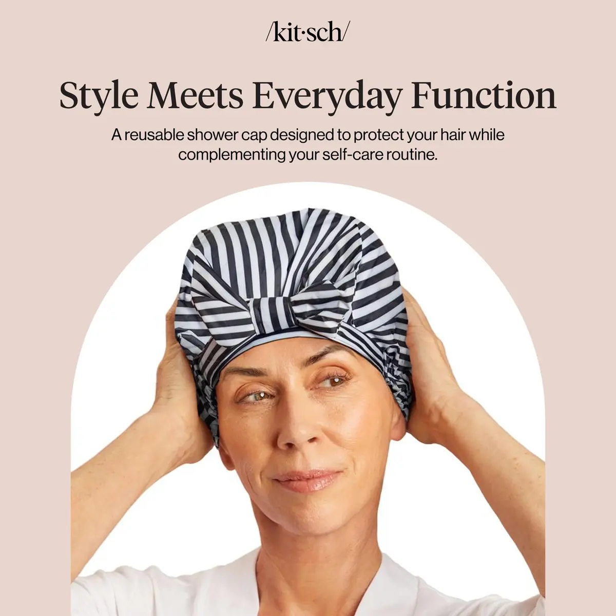 Kitsch Luxury Large Shower Cap for Women - Stripe, 14.2cm (5.6in) x 16.6cm (6.5in) x 3.4cm (1.3in) - view 8