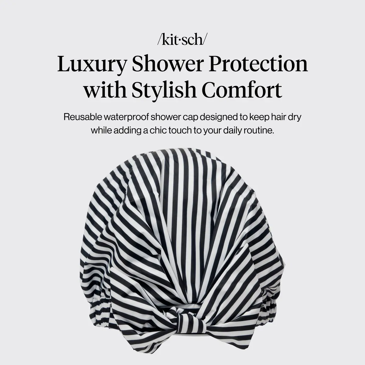 Kitsch Luxury Large Shower Cap for Women - Stripe, 14.2cm (5.6in) x 16.6cm (6.5in) x 3.4cm (1.3in) - view 2