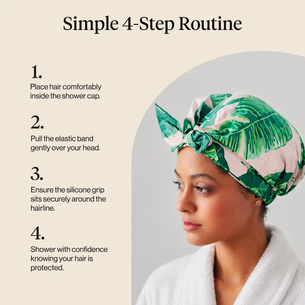 Kitsch Luxury Large Shower Cap for Women - Palm Leaves | Reusable Waterproof Hair Protection - view 7