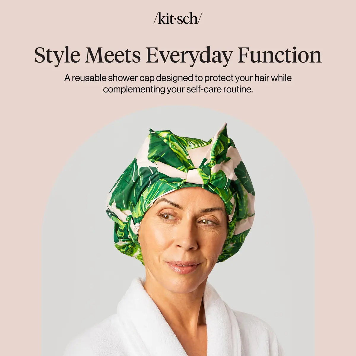 Kitsch Luxury Large Shower Cap for Women - Palm Leaves | Reusable Waterproof Hair Protection - view 8