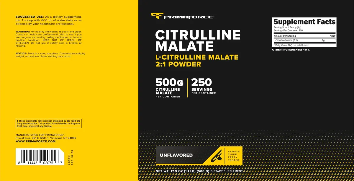 Primaforce L-Citrulline Malate Powder 500g (17.6 oz) | Vegan, Gluten-Free, Non-GMO - view 5