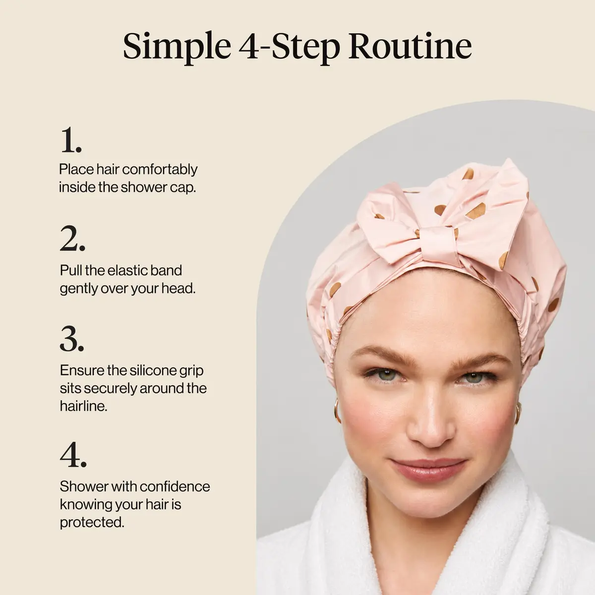 Kitsch Luxury Large Shower Cap for Women - Blush Dot | Waterproof & Reusable Hair Protection - view 7