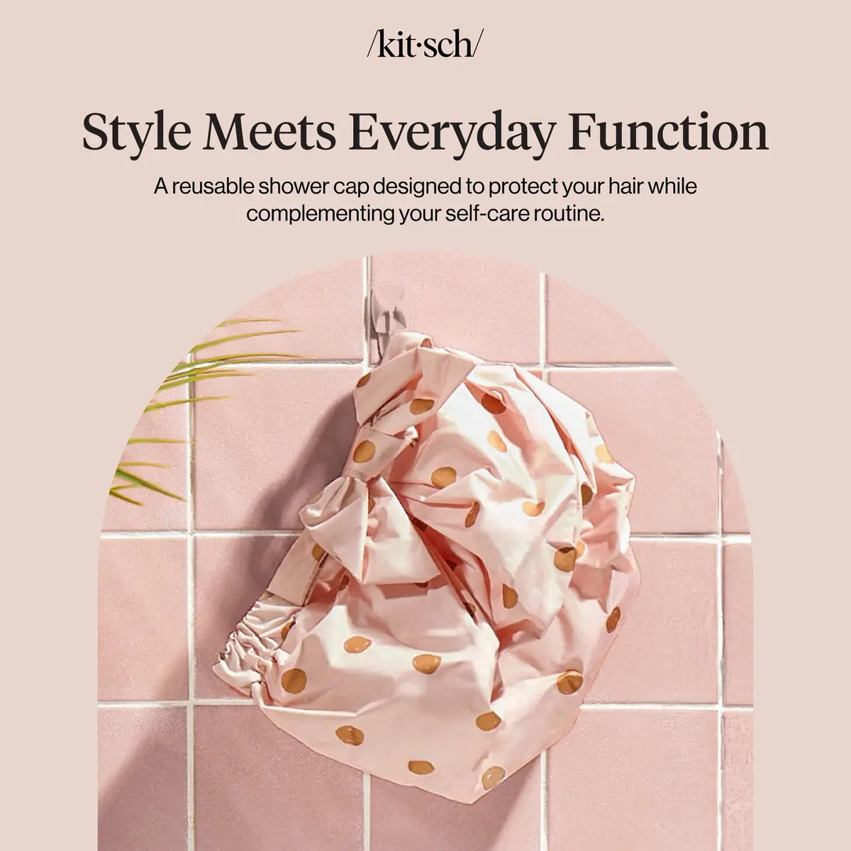 Kitsch Luxury Large Shower Cap for Women - Blush Dot | Waterproof & Reusable Hair Protection - view 8