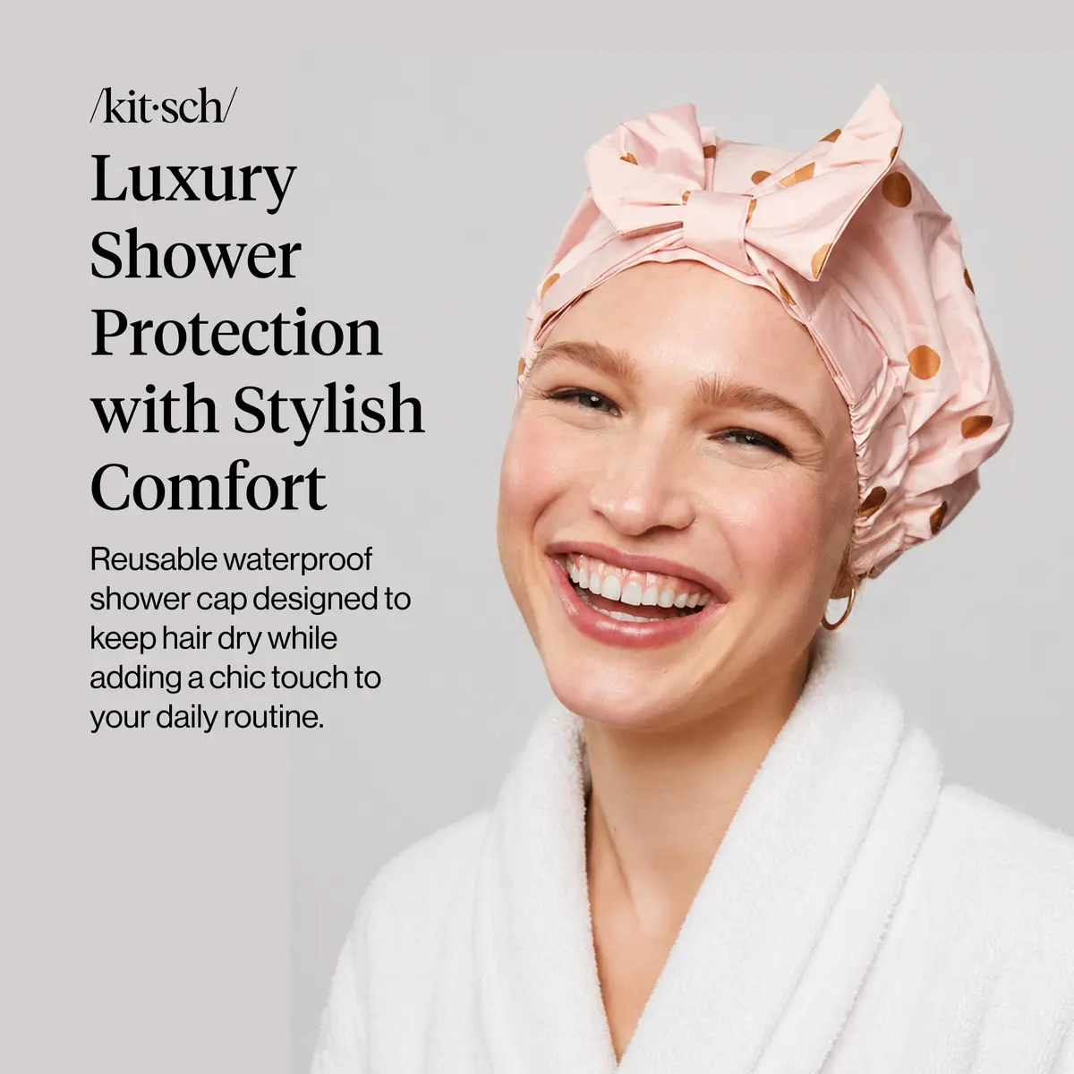 Kitsch Luxury Large Shower Cap for Women - Blush Dot | Waterproof & Reusable Hair Protection - view 2