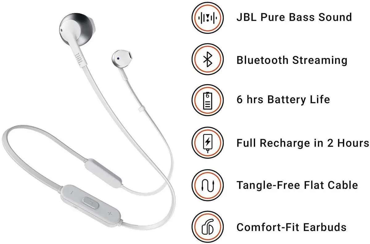 Harman JBL Tune 205BT Wireless In-Ear Headphones Silver | 6-Hour Battery Life - view 2