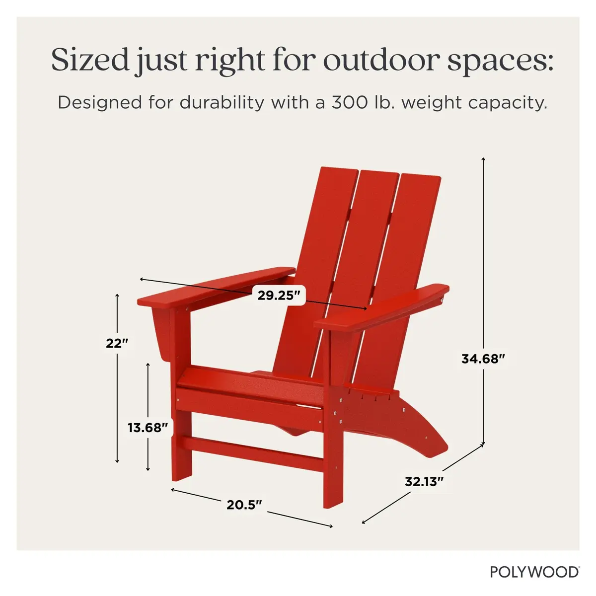 Polywood Modern Adirondack Chair – All-Weather Outdoor Lawn Adirondack Chairs – HDPE, Fade-Resistant & Durable Outdoor Furniture – Sunset Red | Patio, Deck & Fire Pit - view 4